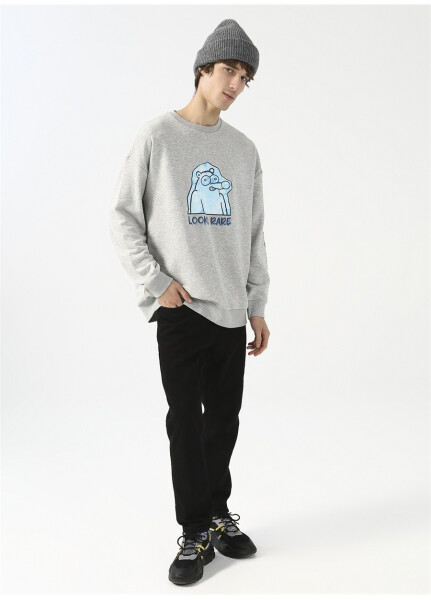 Gri Erkek Oversize Sweatshirt, Yaka Detaylı - 8