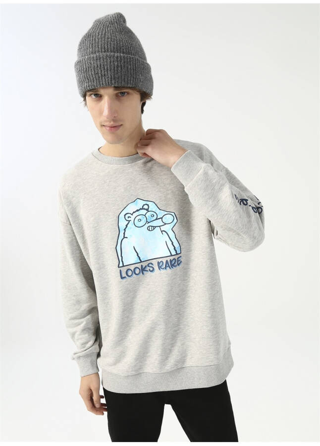 Gri Erkek Oversize Sweatshirt, Yaka Detaylı - 9