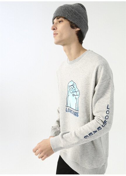 Gri Erkek Oversize Sweatshirt, Yaka Detaylı - 10