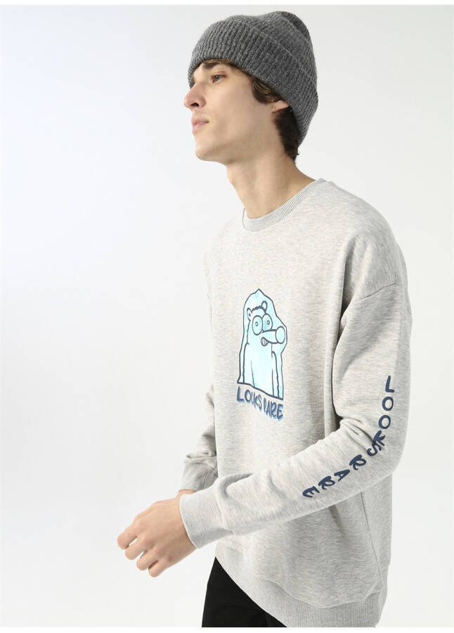 Gri Erkek Oversize Sweatshirt, Yaka Detaylı - 10