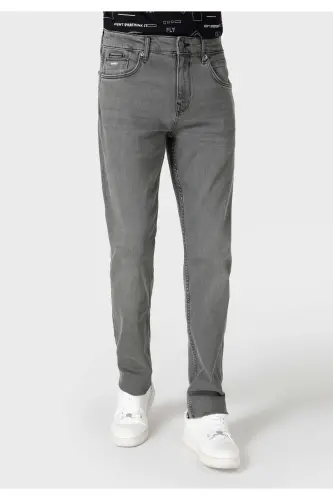 Straight Fit Düşük Bel Düz Paça Erkek Gri Jean Pantolon - MEHRO WASH - 4