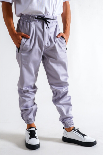 Gri Fermuarlı Cepli Jogger Pantolon - 1