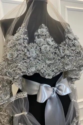 Gri Gelin Duvak Seti, Kına Duvağı, Vip Model-Gri - 8