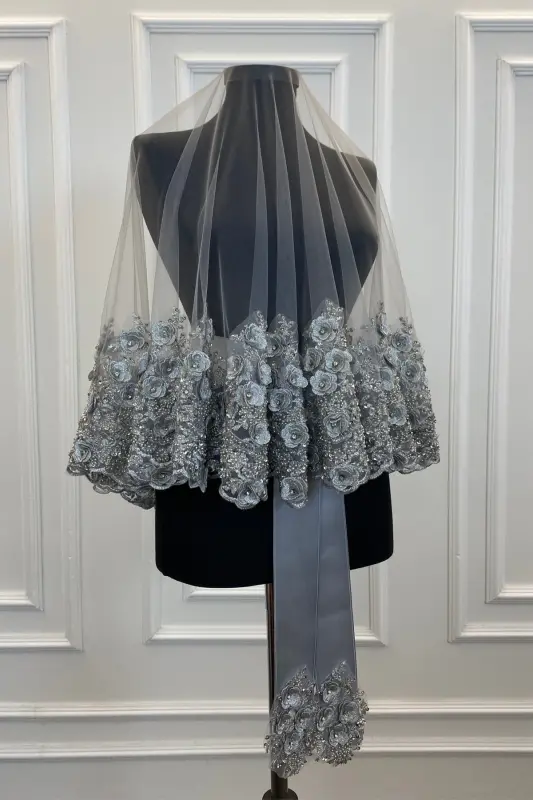 Gri Gelin Duvak Seti, Kına Duvağı, Vip Model-Gri - 1