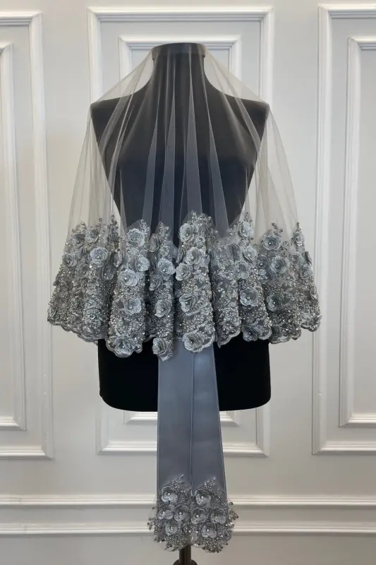 Gri Gelin Duvak Seti, Kına Duvağı, Vip Model-Gri - 2