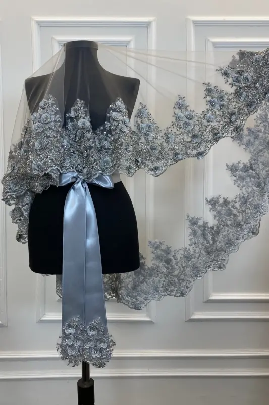 Gri Gelin Duvak Seti, Kına Duvağı, Vip Model-Gri - 3