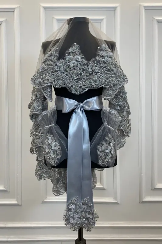 Gri Gelin Duvak Seti, Kına Duvağı, Vip Model-Gri - 4