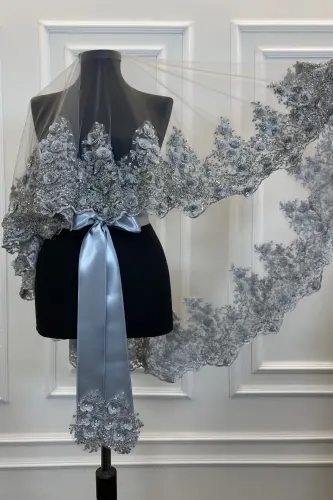 Gri Gelin Duvak Seti, Kına Duvağı, Vip Model-Gri - 3