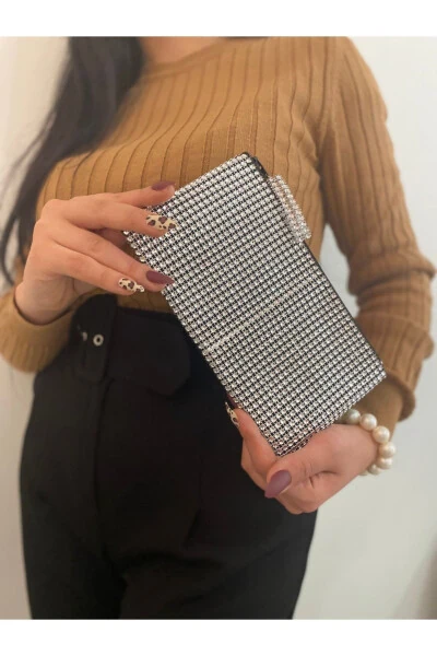 Gri Gümüş Portföy Clutch Işıltılı El Çantası-Gri - Modazone