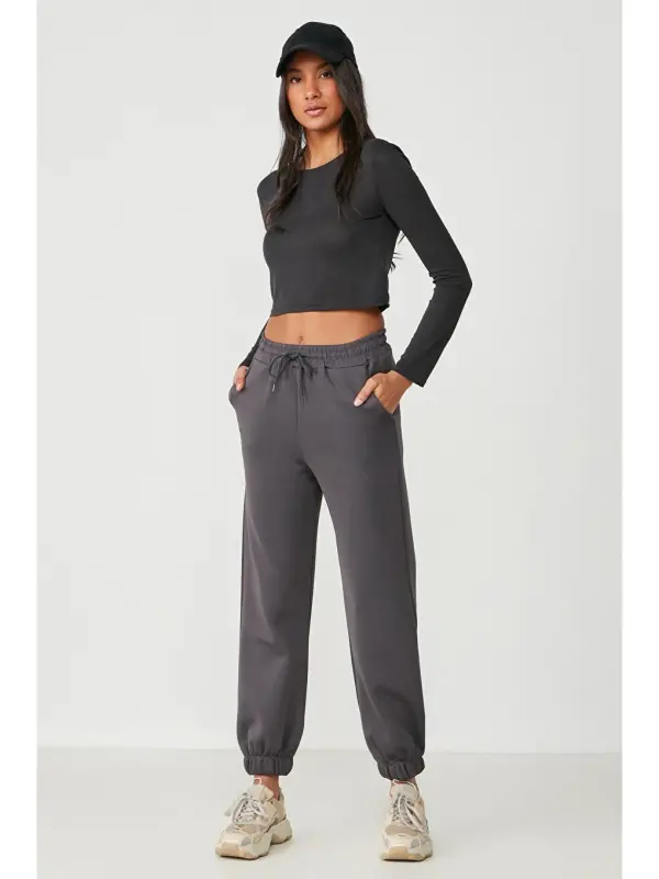 Gri Jogger Lastikli Spor Eşofman Altı 806 Füme-Gri - 1