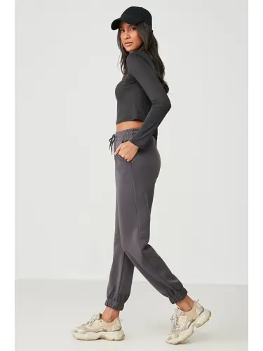 Gri Jogger Lastikli Spor Eşofman Altı 806 Füme-Gri - 3