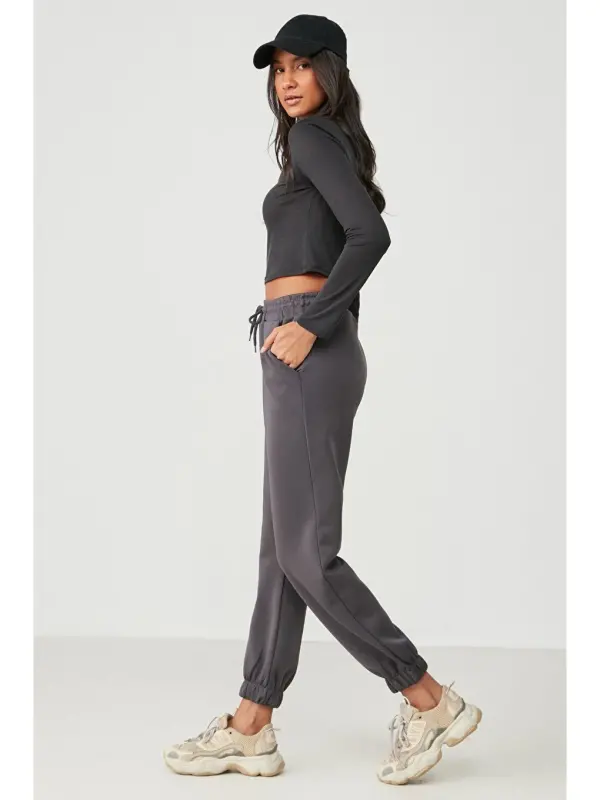 Gri Jogger Lastikli Spor Eşofman Altı 806 Füme-Gri - 3