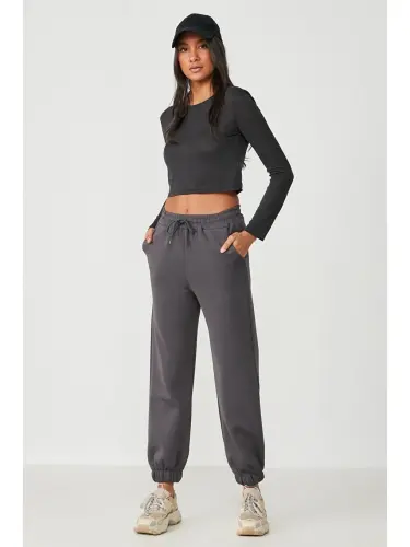 Gri Jogger Lastikli Spor Eşofman Altı 806 Füme-Gri 