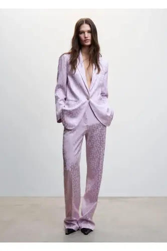 Gri Kahverengi Saten Blazer Ceket - Açık/Pastel Mor - 4