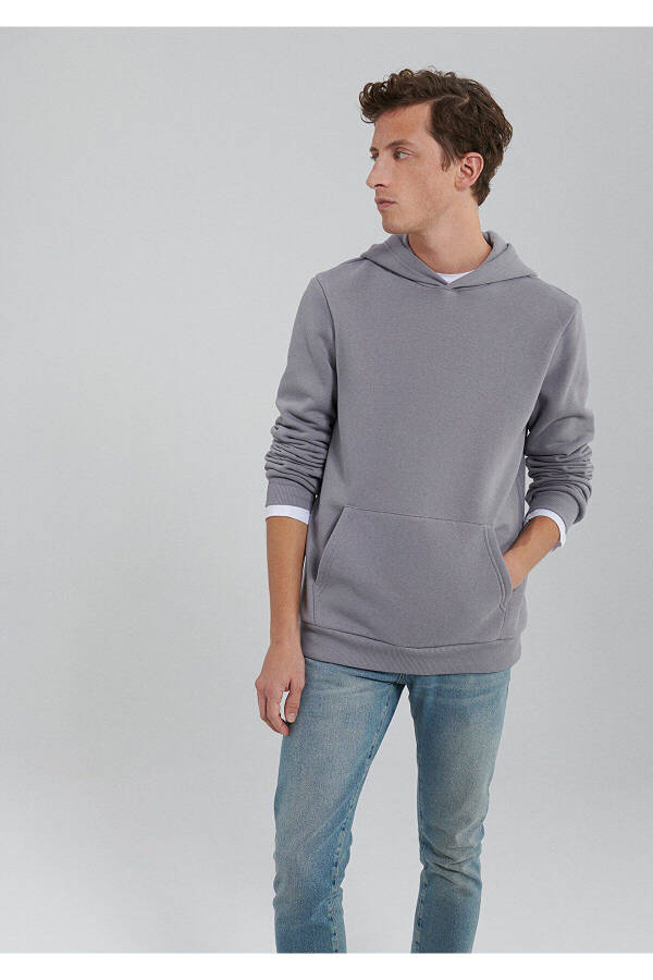 Kapüşonlu Gri Basic Sweatshirt 0610937-83747 - 2