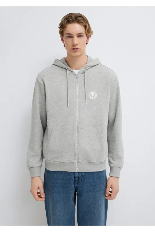 MVJNS Logo Baskılı Fermuarlı Kapüşonlu Gri Sweatshirt 0S10193-80196 - Gri-80196 - 3