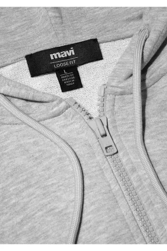 MVJNS Logo Baskılı Fermuarlı Kapüşonlu Gri Sweatshirt 0S10193-80196 - Gri-80196 - 7