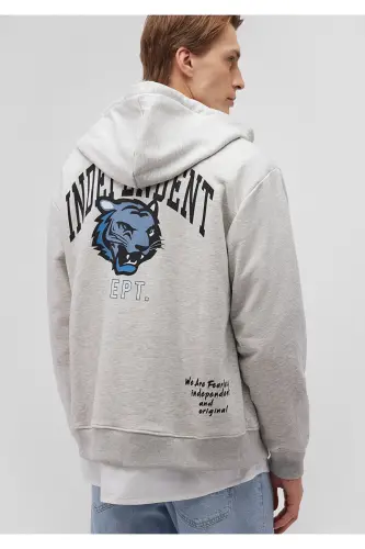 Sırt Baskılı Kapüşonlu Gri Sweatshirt 0S10174-82498 - Gri-82498 - 1