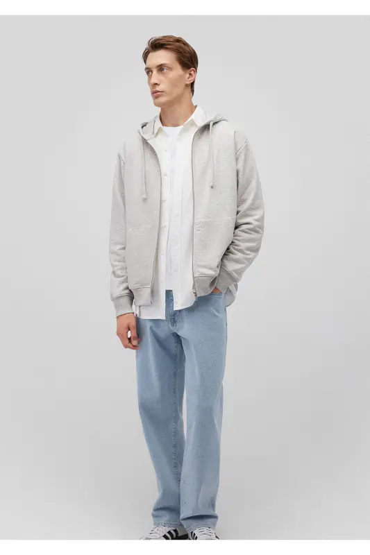 Sırt Baskılı Kapüşonlu Gri Sweatshirt 0S10174-82498 - Gri-82498 - 2