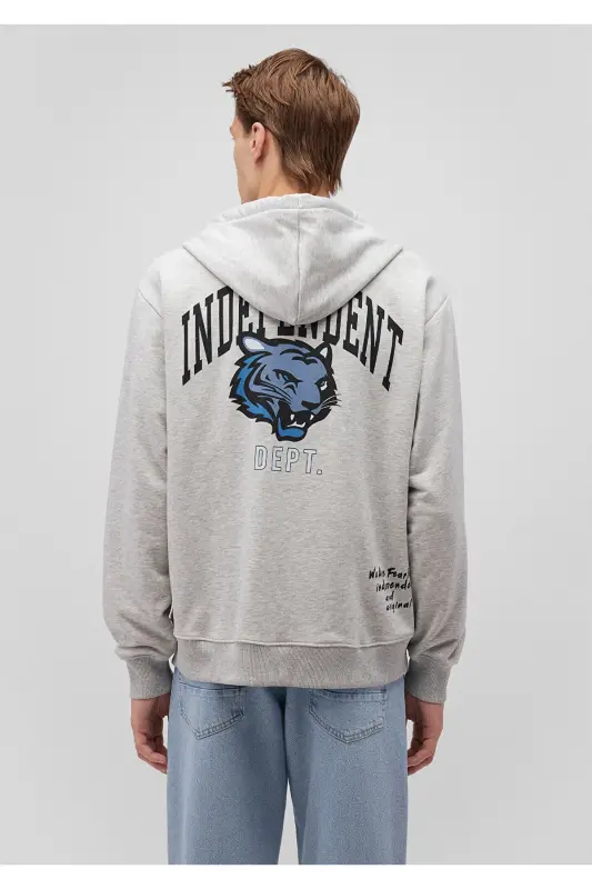 Sırt Baskılı Kapüşonlu Gri Sweatshirt 0S10174-82498 - Gri-82498 - 4