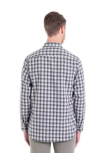 Gri Klasik Fit Kareli Slim Yaka Uzun Kollu Casual Flanel Gömlek-Gri K. - 6
