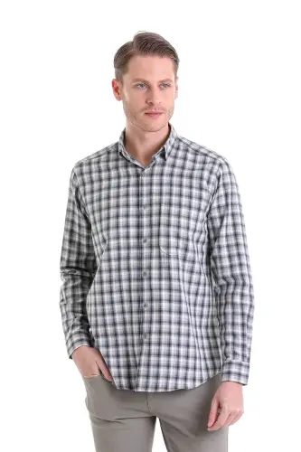 Gri Klasik Fit Kareli Slim Yaka Uzun Kollu Casual Flanel Gömlek-Gri K. - 3