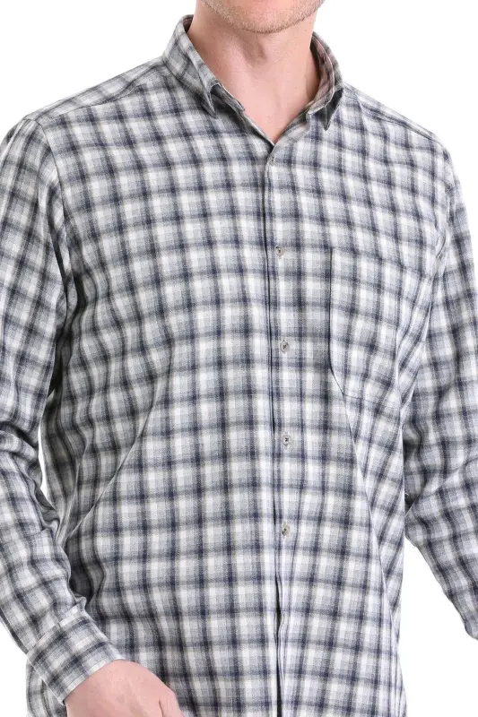 Gri Klasik Fit Kareli Slim Yaka Uzun Kollu Casual Flanel Gömlek-Gri K. - 5