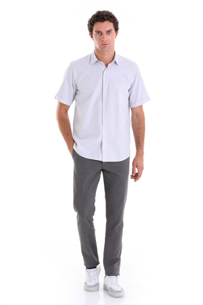 Gri Comfort Fit Kareli Pamuklu Slim Yaka Kısa Kol Klasik Gömlek-Gri K. - 2