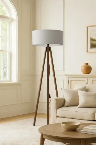 Gri Kumaş Tripod Lambader 242338-Gri 