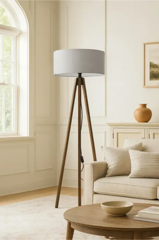 Gri Kumaş Tripod Lambader 242338-Gri - HOMİNG