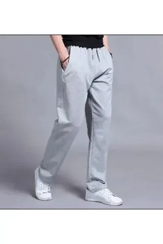 Gri - Lacivert Erkek Geniş Kesim Düz Paça Eşofman Altı-Gri - FİTGO (1)