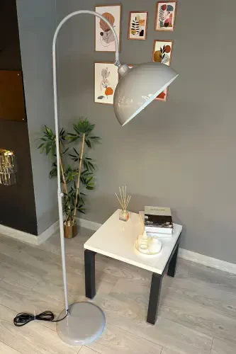 Gri Lambader Hareketli Başlık Modern Dekoratif Metal Oturma Odası Çalışma Odası Zemin Lambası-Gri - 1