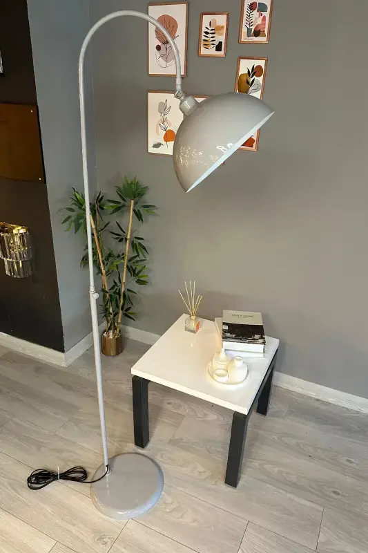 Gri Lambader Hareketli Başlık Modern Dekoratif Metal Oturma Odası Çalışma Odası Zemin Lambası-Gri - 4