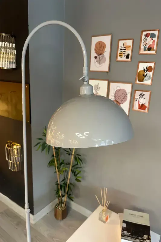 Gri Lambader Hareketli Başlık Modern Dekoratif Metal Oturma Odası Çalışma Odası Zemin Lambası-Gri - 5
