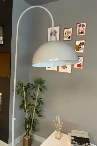 Gri Lambader Hareketli Başlık Modern Dekoratif Metal Oturma Odası Çalışma Odası Zemin Lambası-Gri - 6