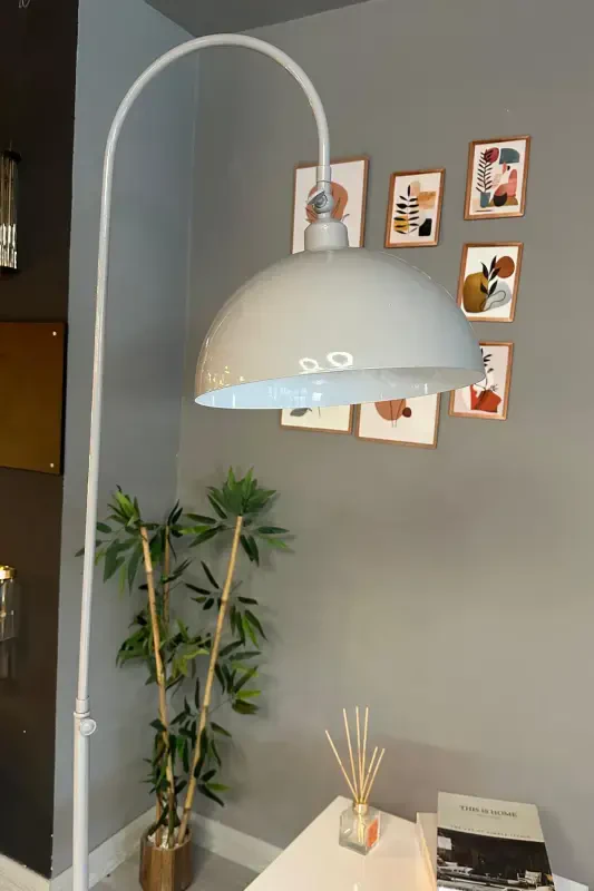 Gri Lambader Hareketli Başlık Modern Dekoratif Metal Oturma Odası Çalışma Odası Zemin Lambası-Gri - 6