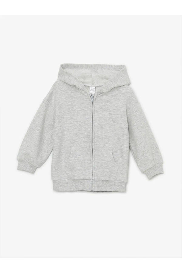 Gri melandj kapüşonlu kız bebek sweatshirt - 1