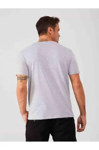 Gri Melanj Erkek Slim Fit Düz Bisiklet Yaka T-shirt - 70953 - 5
