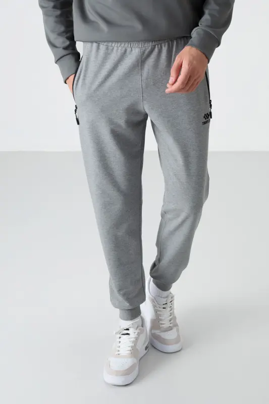 Gri Melanj Fermuar Cepli Standart Kalıp Jogger Erkek Eşofman Alt - 84587 - GB MELANJ - TOMMY LIFE