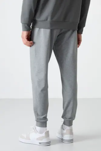 Gri Melanj Fermuar Cepli Standart Kalıp Jogger Erkek Eşofman Alt - 84587 - GB MELANJ - 5