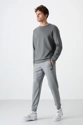 Gri Melanj Fermuar Cepli Standart Kalıp Jogger Erkek Eşofman Alt - 84587 - GB MELANJ - TOMMY LIFE (1)