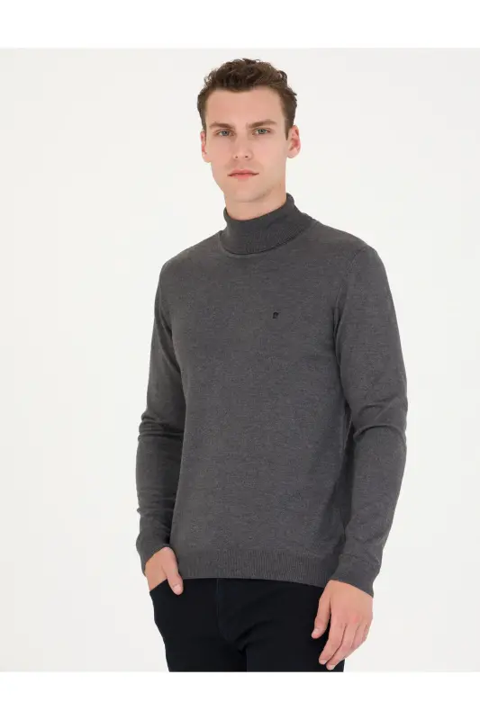 Gri Melanj Slim Fit Balıkçı Yaka Basic Triko Kazak 50276531-VR086-142342 - 1