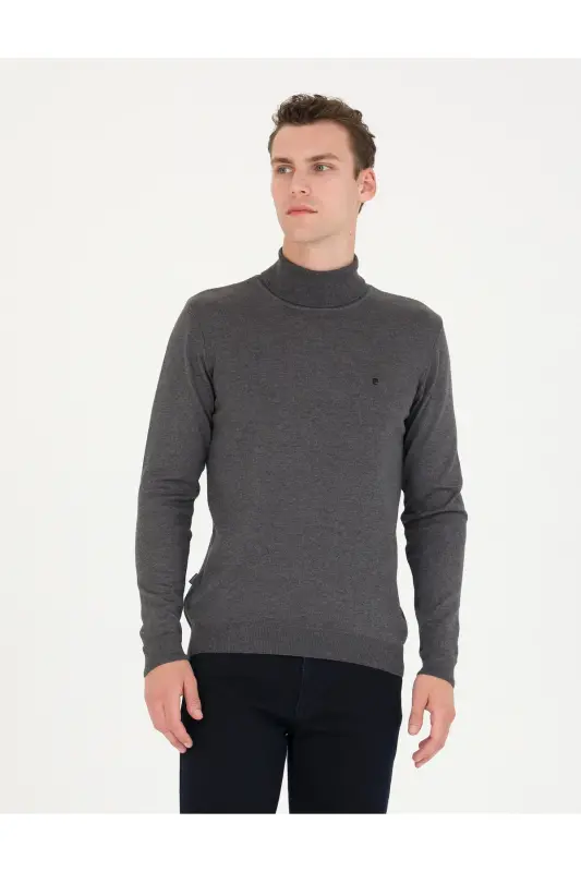 Gri Melanj Slim Fit Balıkçı Yaka Basic Triko Kazak 50276531-VR086-142342 - 3