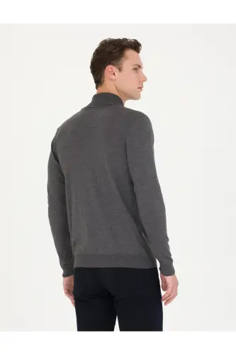 Gri Melanj Slim Fit Balıkçı Yaka Basic Triko Kazak 50276531-VR086-142342 - 5