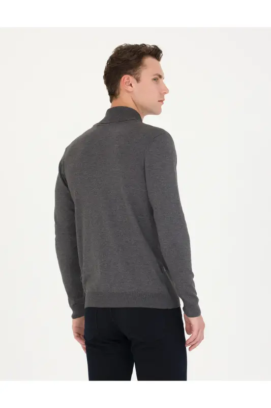 Gri Melanj Slim Fit Balıkçı Yaka Basic Triko Kazak 50276531-VR086-142342 - 5