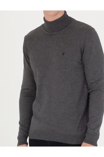 Gri Melanj Slim Fit Balıkçı Yaka Basic Triko Kazak 50276531-VR086-142342 - 6