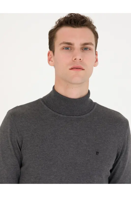 Gri Melanj Slim Fit Balıkçı Yaka Basic Triko Kazak 50276531-VR086-142342 - 2