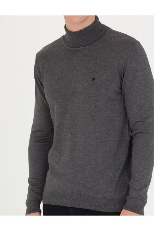 Gri Melanj Slim Fit Balıkçı Yaka Basic Triko Kazak 50276531-VR086-142342 - 6