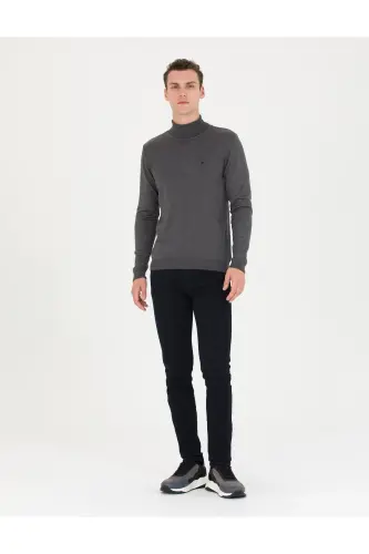 Gri Melanj Slim Fit Balıkçı Yaka Basic Triko Kazak 50276531-VR086 - 142342 - 4