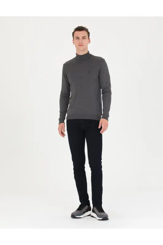Gri Melanj Slim Fit Balıkçı Yaka Basic Triko Kazak 50276531-VR086 - 142342 - 4